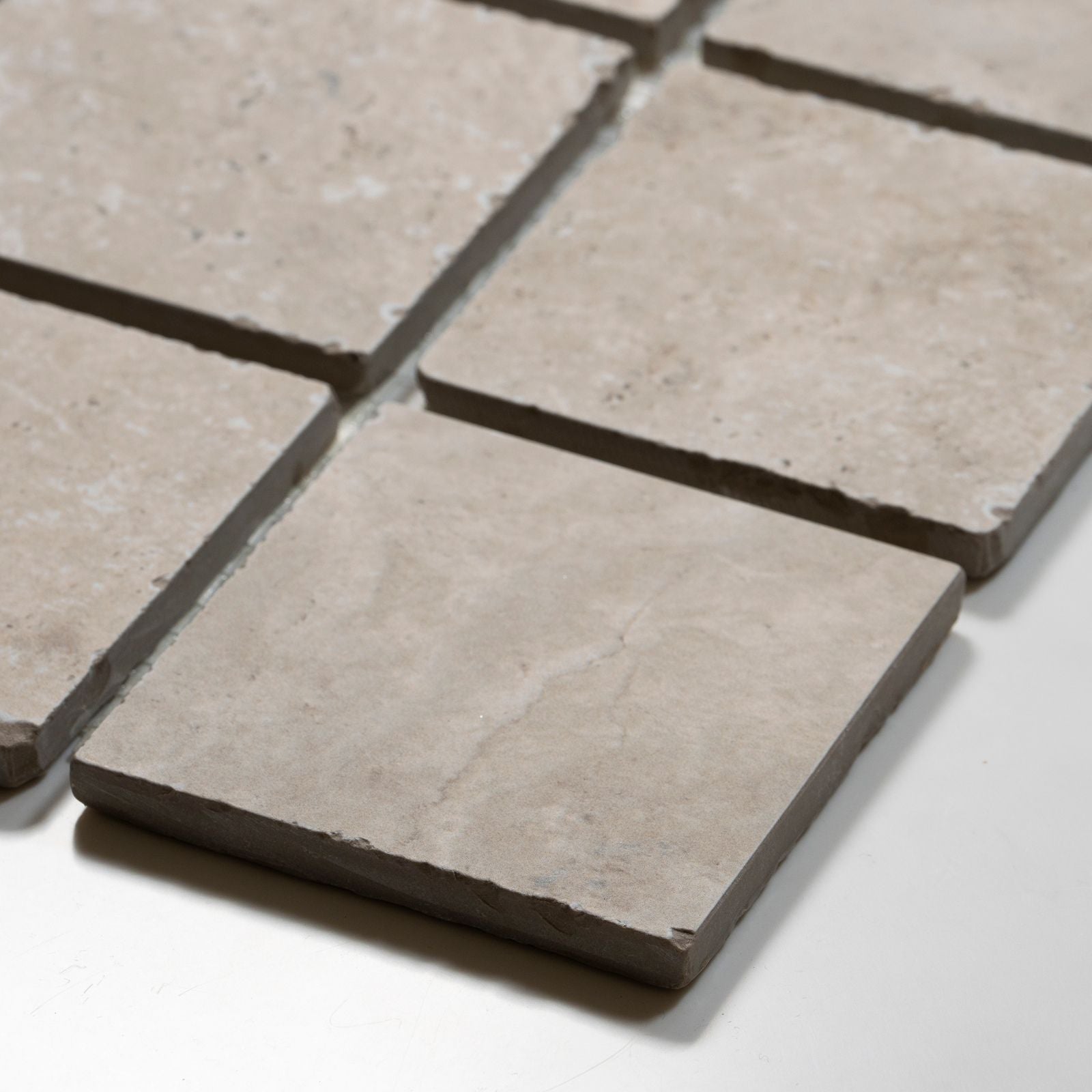 Valerie Ivory Travertine Straight Bond Cobblestone Porcelain Tile Sheets TRVBITGCOBST - The Blue Space