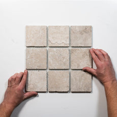 With Hand Valerie Ivory Travertine Straight Bond Cobblestone Porcelain Tile Sheets TRVBITGCOBST - The Blue Space
