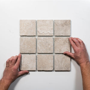 Valerie Ivory Travertine Straight Bond Cobblestone Porcelain Tile Sheets