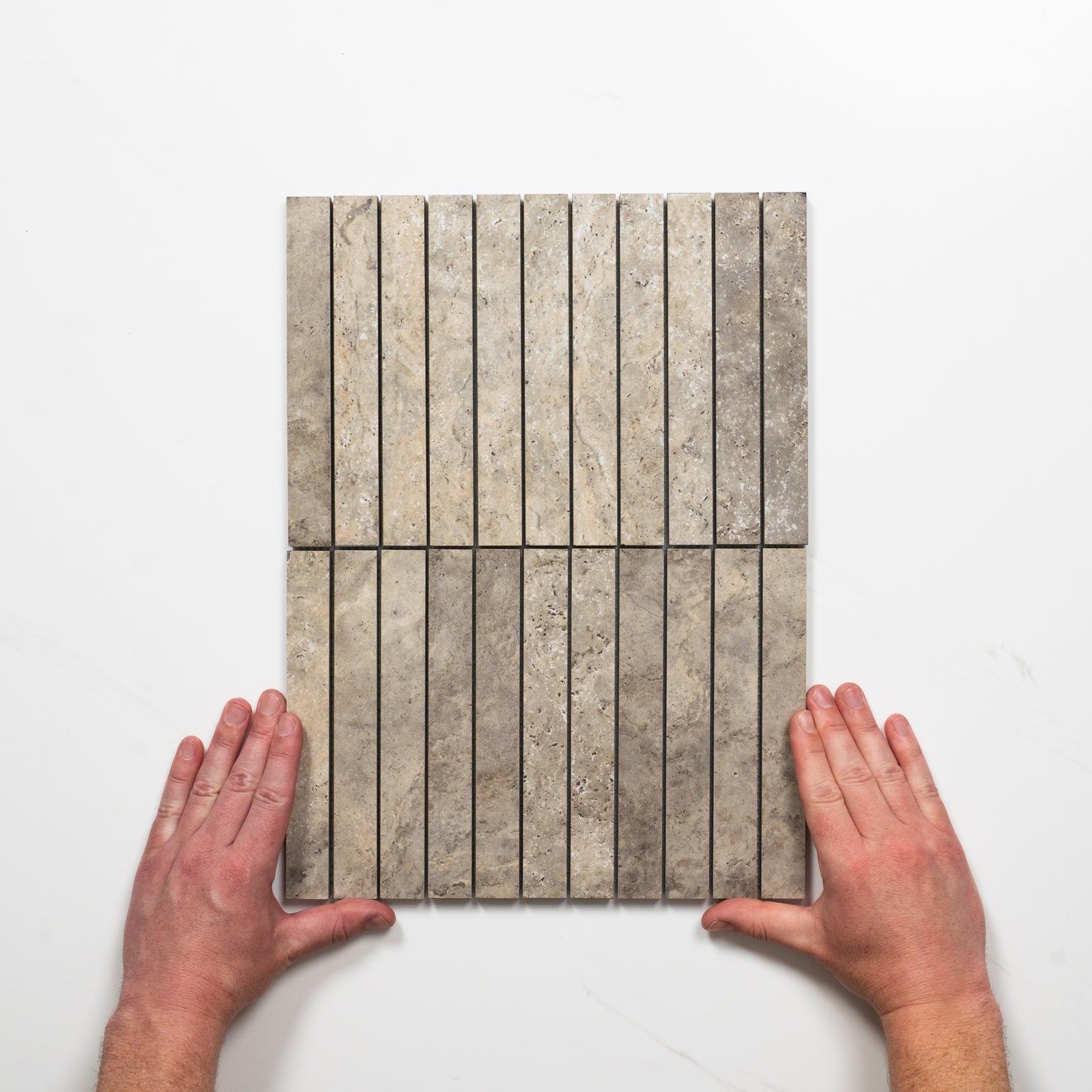 Pattern with Hand Valerie Rustic Porcelain Finger Mosaics P5 392 x 295mm sheets TRVSTTGFM - The Blue Space