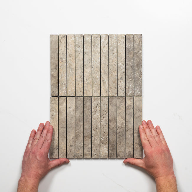 Pattern with Hand Valerie Rustic Porcelain Finger Mosaics P5 392 x 295mm sheets TRVSTTGFM - The Blue Space