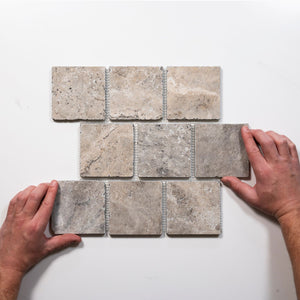 Valerie Rustic Travertine Brick Bond Cobblestone Porcelain Tile Sheets