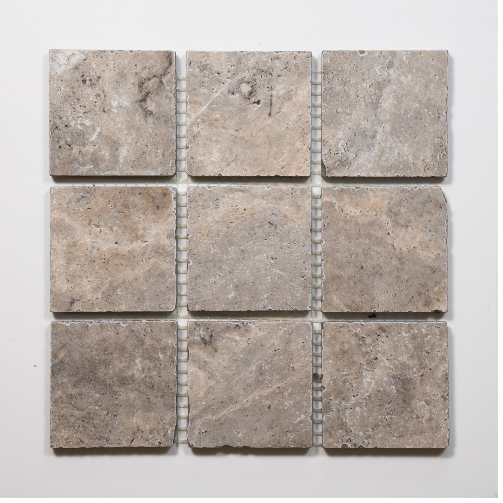 No Hand Valerie Rustic Travertine Straight Bond Cobblestone Porcelain Tile Sheets TRVSTTGCOBST - The Blue Space