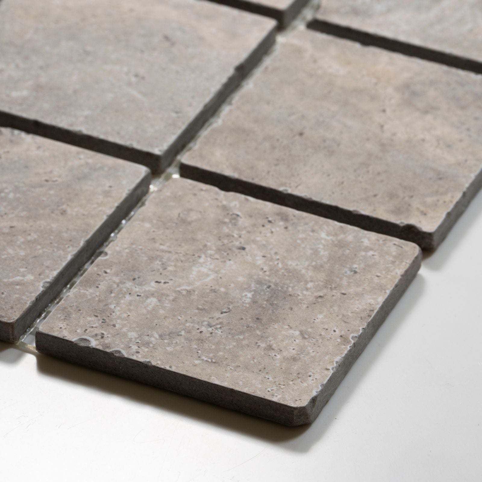 Oblique Valerie Rustic Travertine Straight Bond Cobblestone Porcelain Tile Sheets TRVSTTGCOBST - The Blue Space