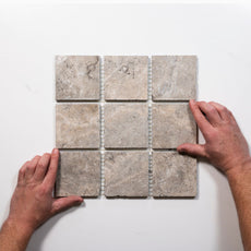 With Hand Valerie Rustic Travertine Straight Bond Cobblestone Porcelain Tile Sheets TRVSTTGCOBST - The Blue Space