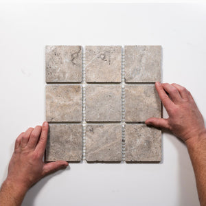 Valerie Rustic Travertine Straight Bond Cobblestone Porcelain Tile Sheets