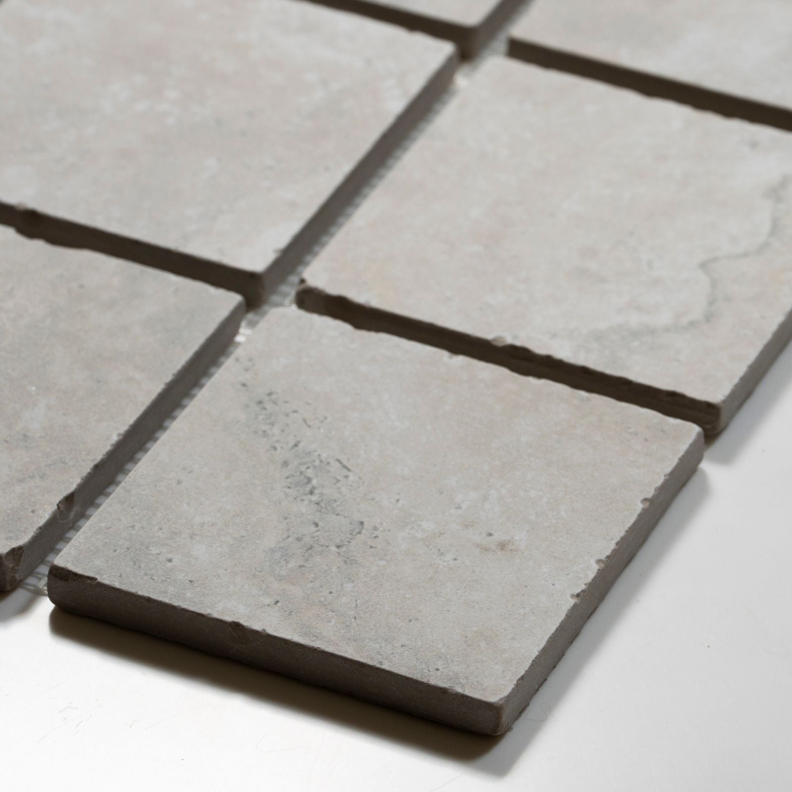 Valerie Silver Travertine Straight Bond Cobblestone Porcelain Tile Sheets TRVICTGCOBST - The Blue Space