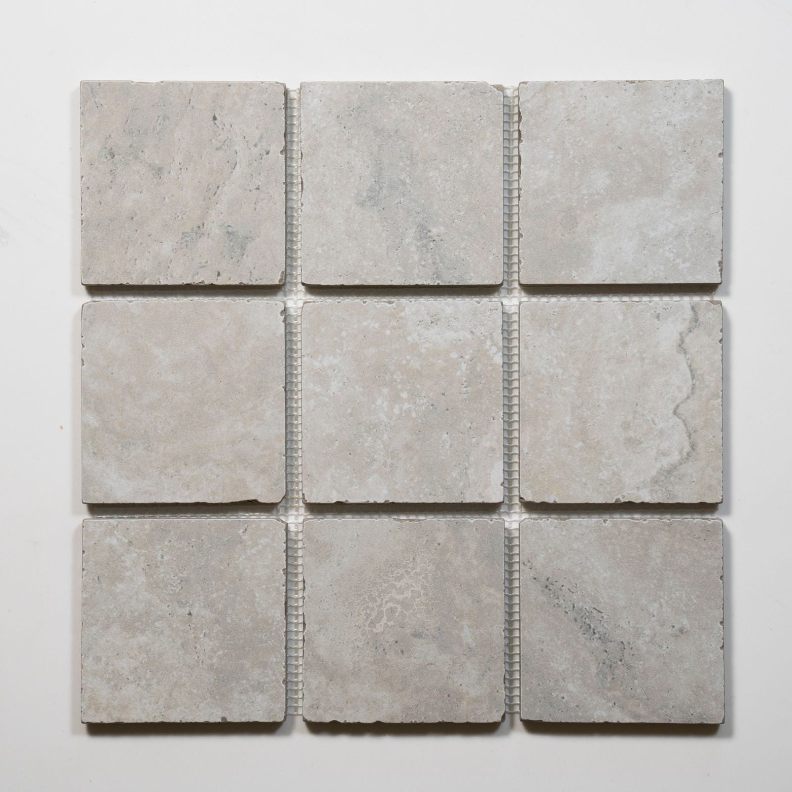 No Hand Valerie Silver Travertine Straight Bond Cobblestone Porcelain Tile Sheets TRVICTGCOBST - The Blue Space