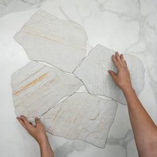 White Aria Stone Look Matte Crazy Pave Porcelain Tile - The Blue Space
