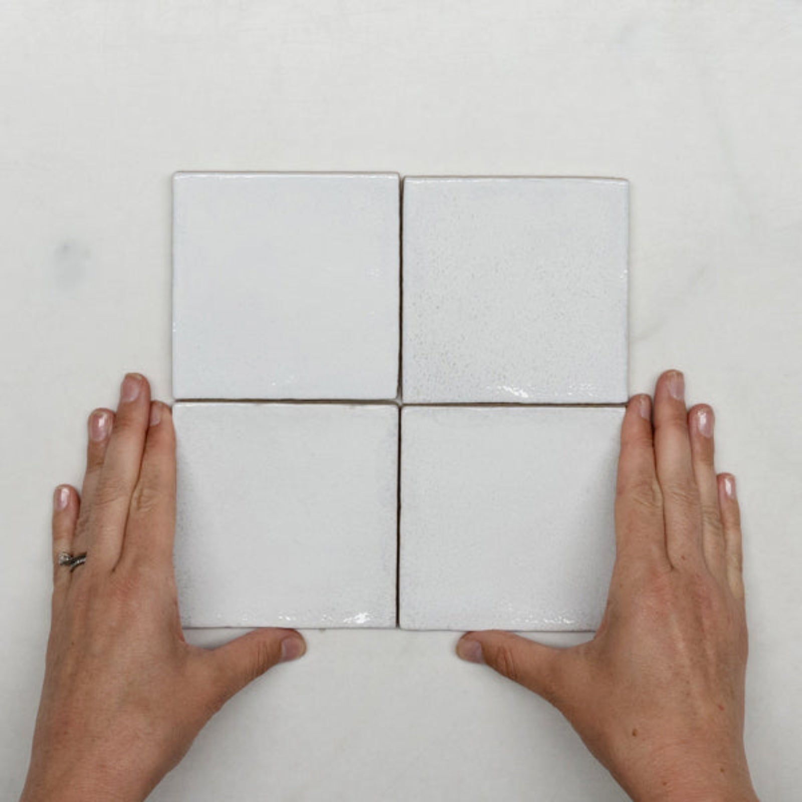 With Hand White Dianna Zellige Tile 100 x 100 x 9mm Spanish Ceramic  - The Blue Space