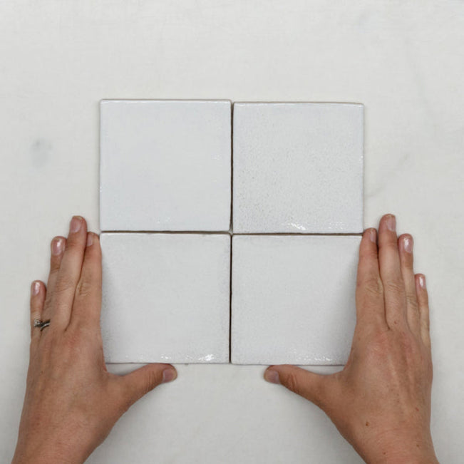 With Hand White Dianna Zellige Tile 100 x 100 x 9mm Spanish Ceramic  - The Blue Space