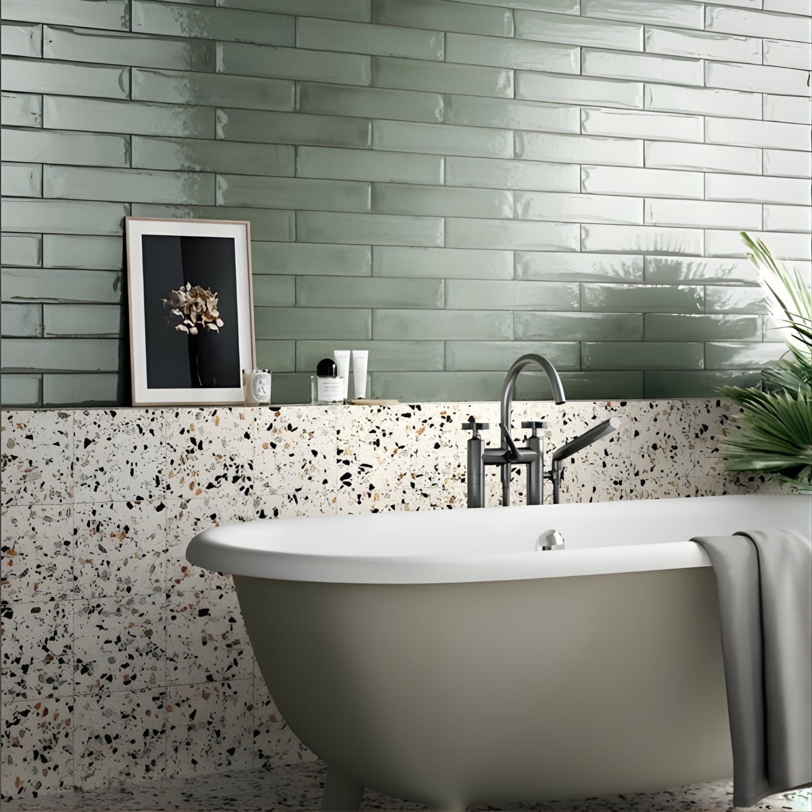 Lifestyle 1 White Theo Terrazzo Tile Matt 200 x 200mm Porcelain 22FRABIMAC - The Blue Space