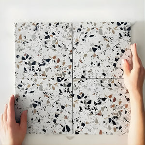 White Theo Terrazzo Tile Matt 200 x 200mm Porcelain