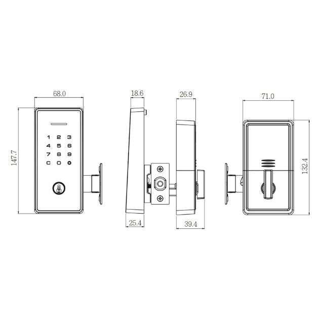 Line Drawing Yale Libi Digital Deadbolt Keyed Satin Nickel YLBD226NRSN - The Blue Space