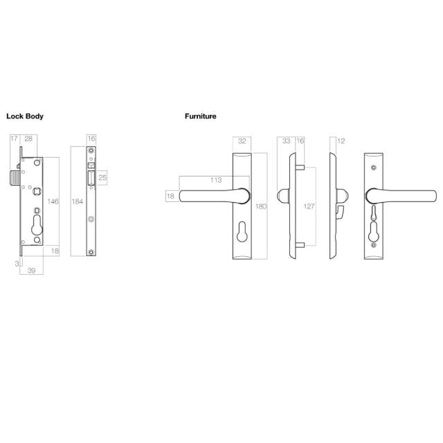 Line Drawing Yale Quattro Hinged Security Door Lock Brown Y8104PRMDP - The Blue Space