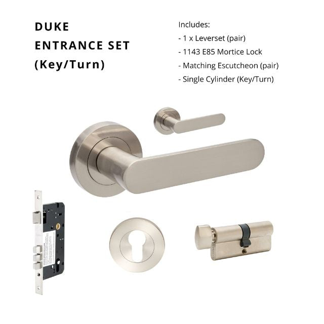 Zanda Duke Entrance Set 70mm Key/Turn Brushed Nickel 10094.4.BN - The Blue Space