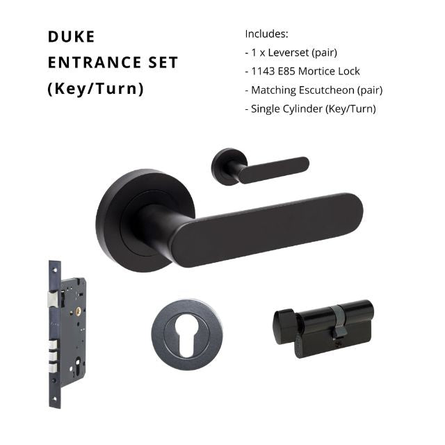Zanda Duke Entrance Set 70mm Key/Turn Matte Black 10094.4.BLK - The Blue Space