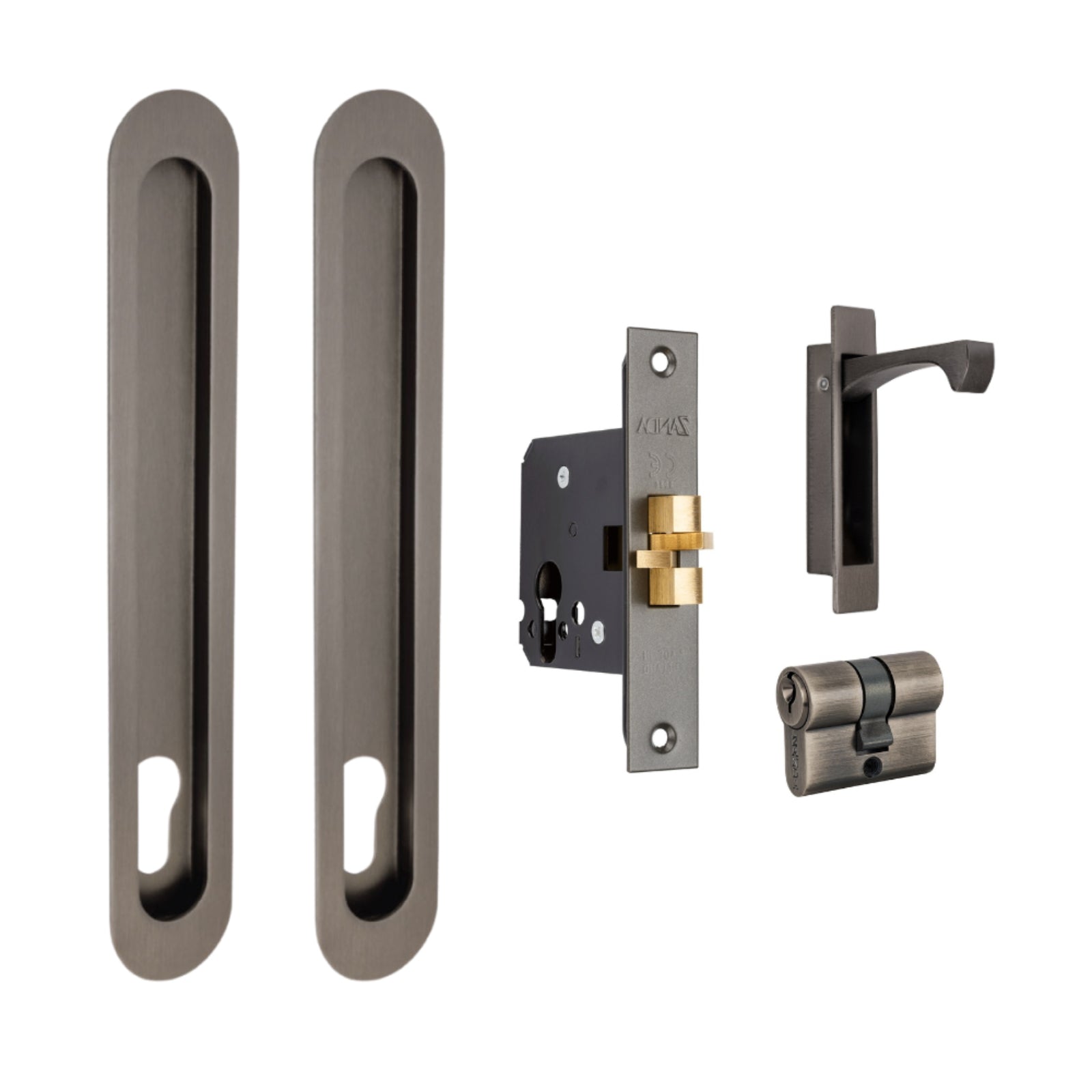 Set Zanda Duke Sliding Door Euro Lock Kit 250 x 40mm Graphite Nickel 1185.GN - The Blue Space