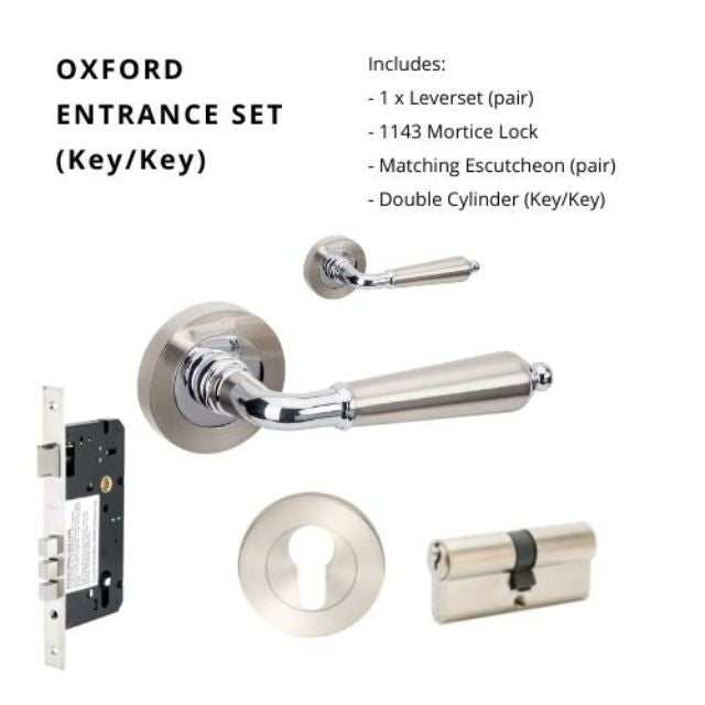 Zanda Oxford Entrance Set 70mm Key/Key Brushed Nickel/Chrome