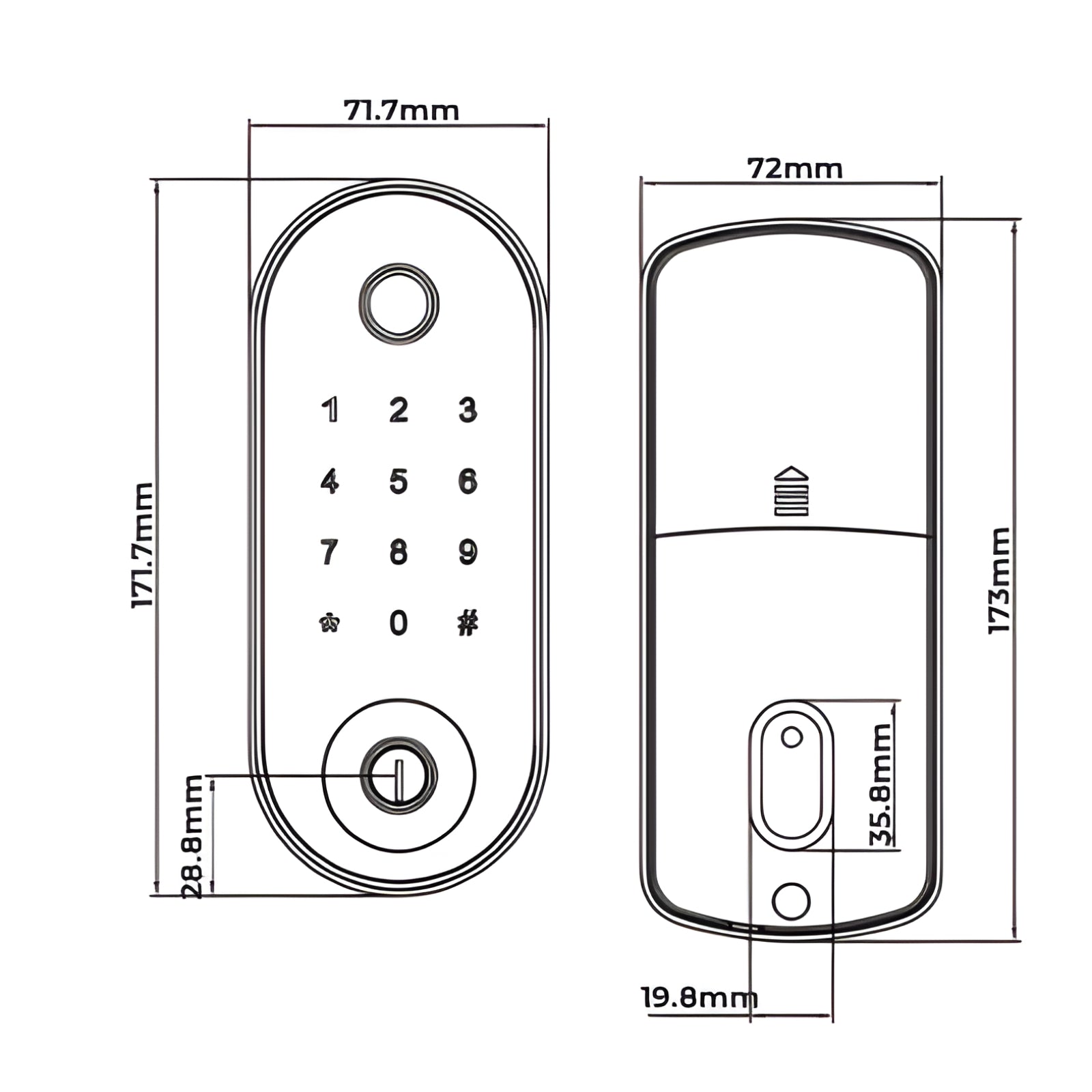 Line Drawing Zanda Stealth Smart Lock Deadbolt Ember Bronze 1320.EB  - The Blue Space