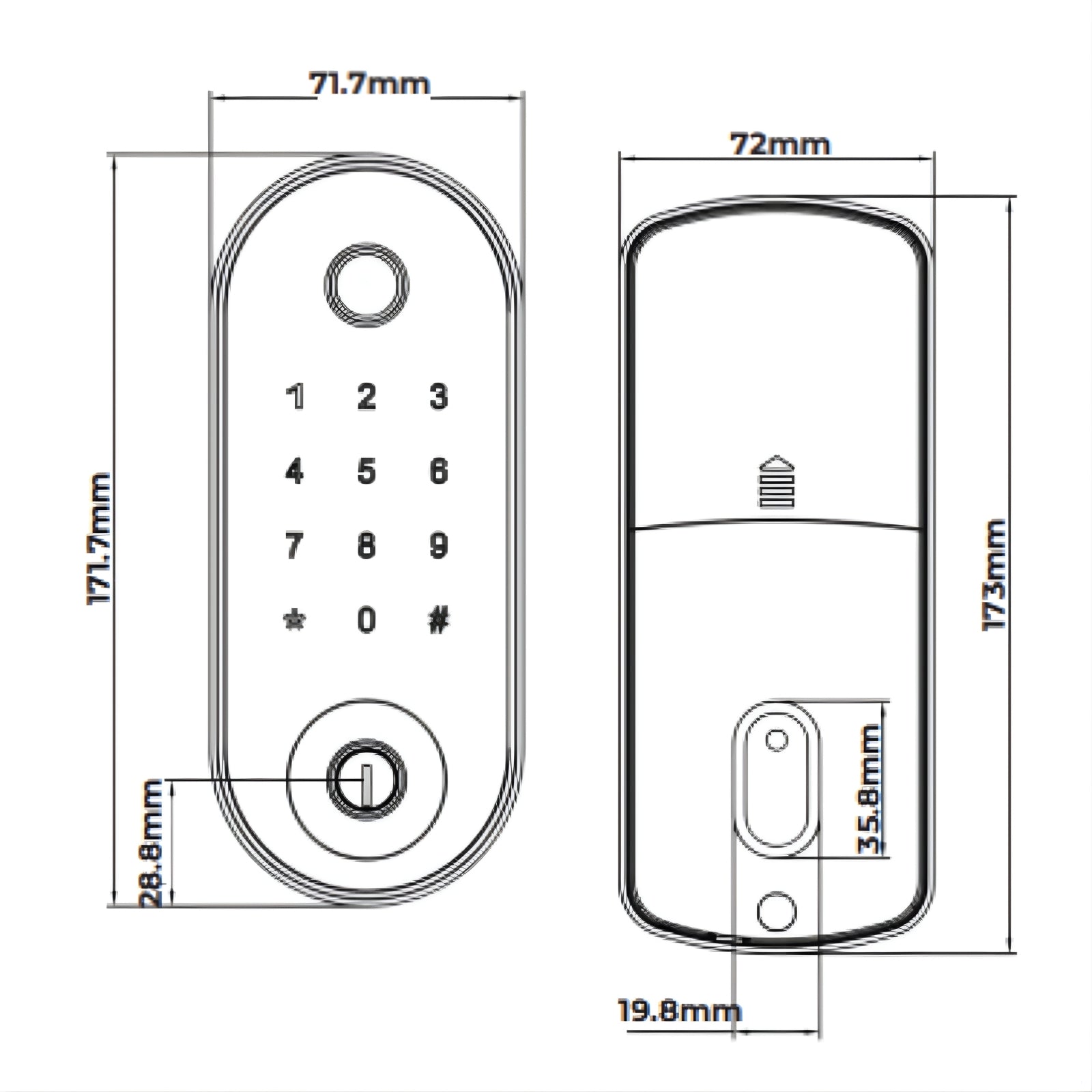 Line Drawing Zanda Stealth Smart Lock Deadbolt Satin Brass 1320.SB - The Blue Space
