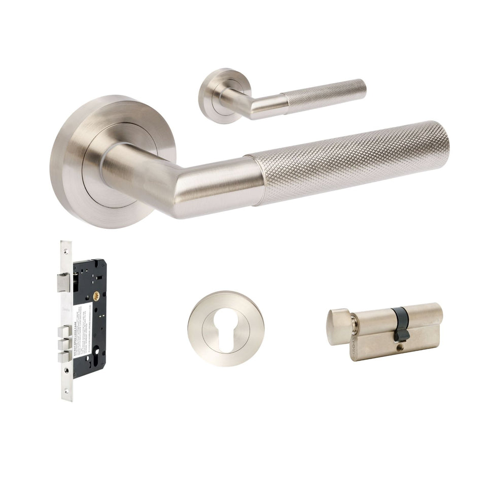 Zanda Vertex 60mm Entrance Double Cylinder Key/Turn Lever Set Brushed Nickel