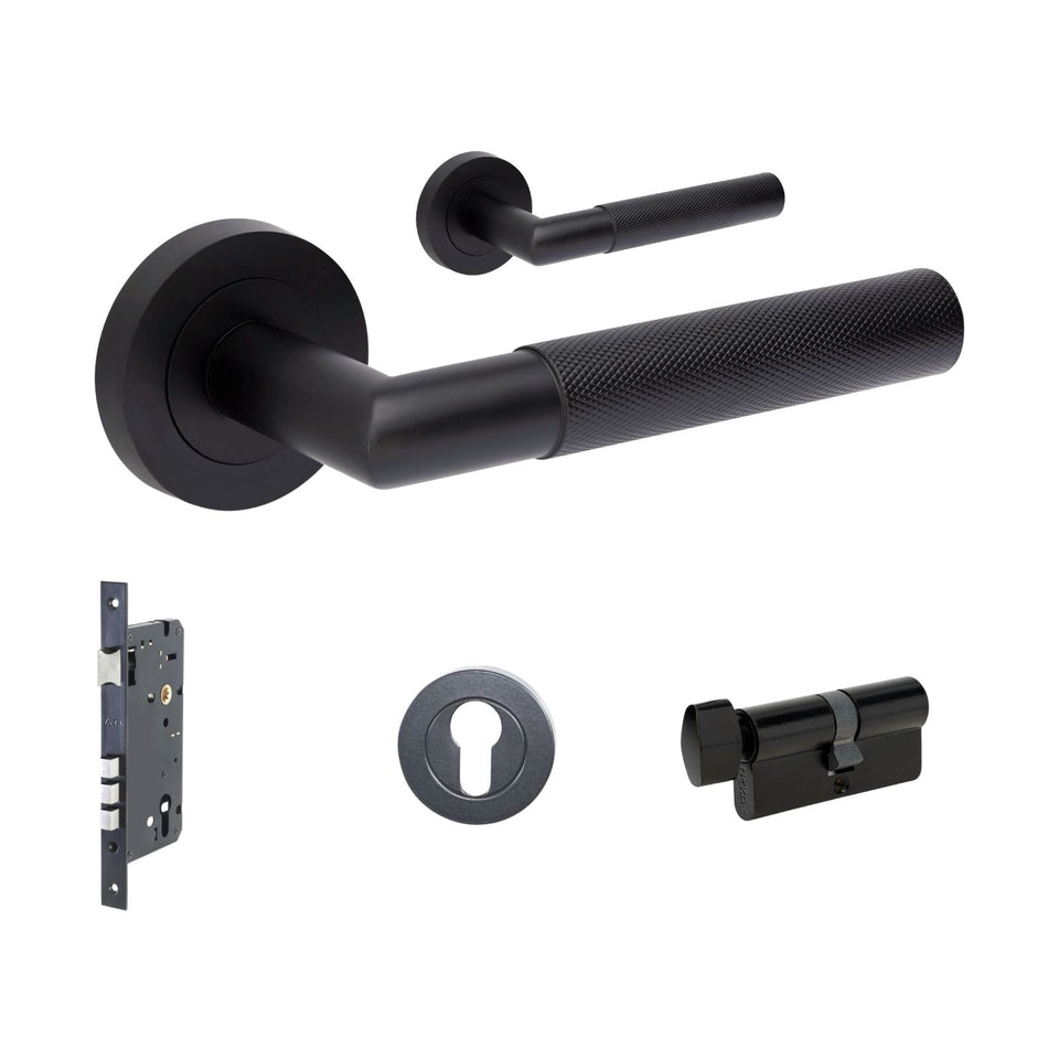 Zanda Vertex 60mm Entrance Single Cylinder Key/Turn Lever Set Matte Black