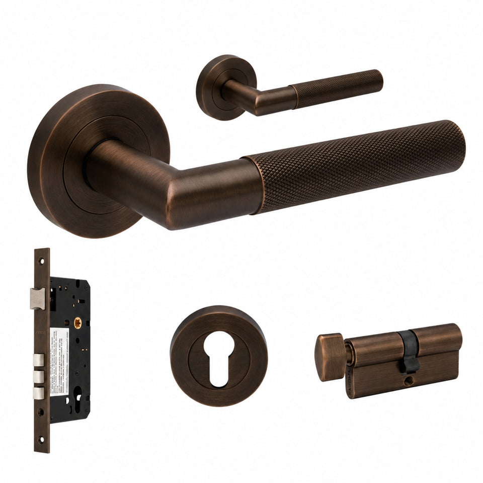 Zanda Vertex 70mm Entrance Double Cylinder Key/Turn Lever Set Ember Bronze