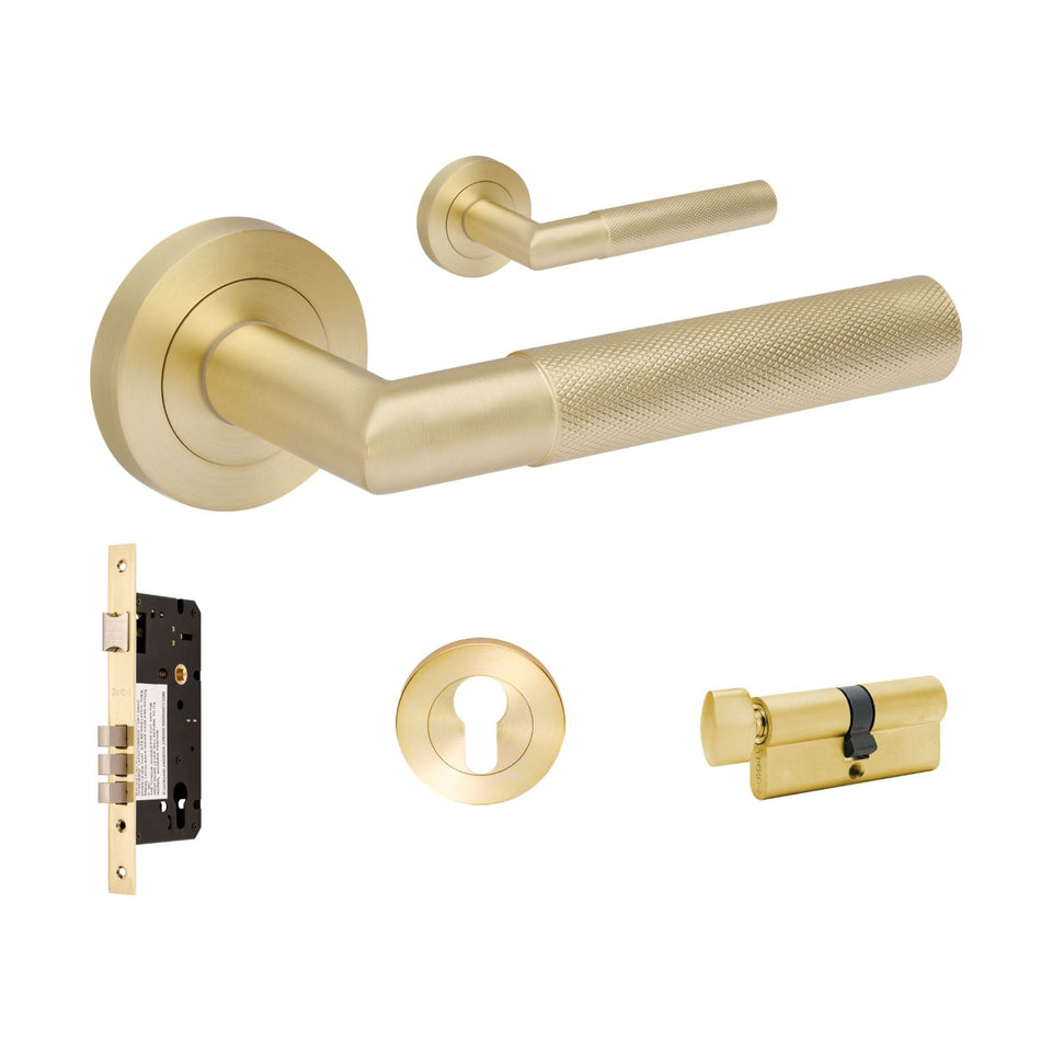 Zanda Vertex 70mm Entrance Double Cylinder Key/Turn Lever Set Satin Brass