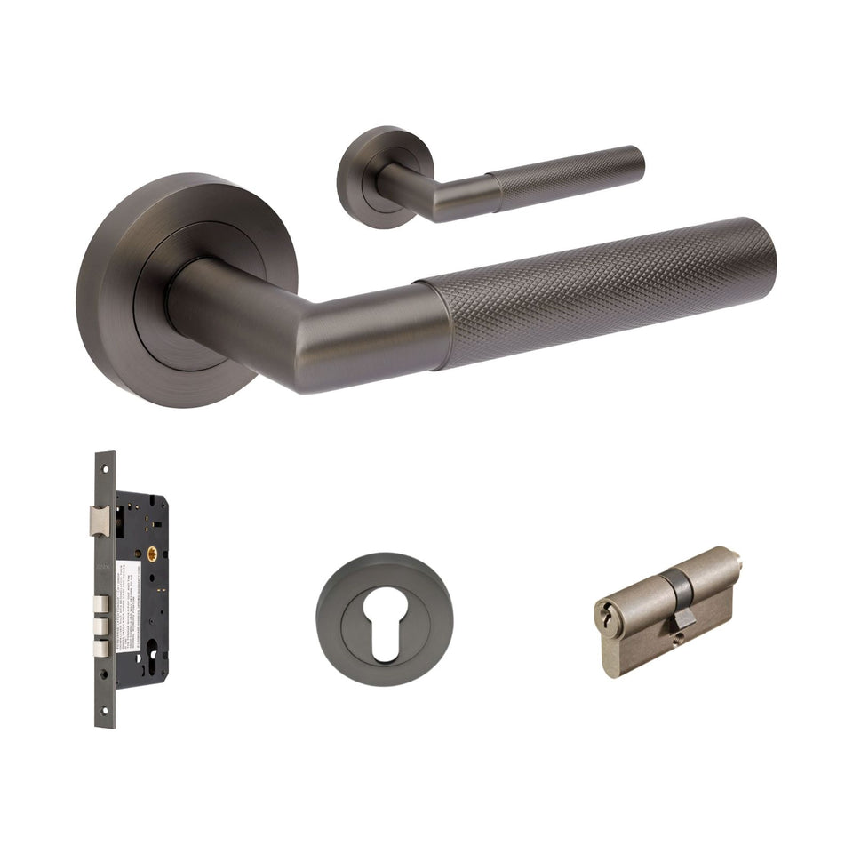 Zanda Vertex 70mm Entrance Double Cylinder Key/Key Lever Set Gun Metal