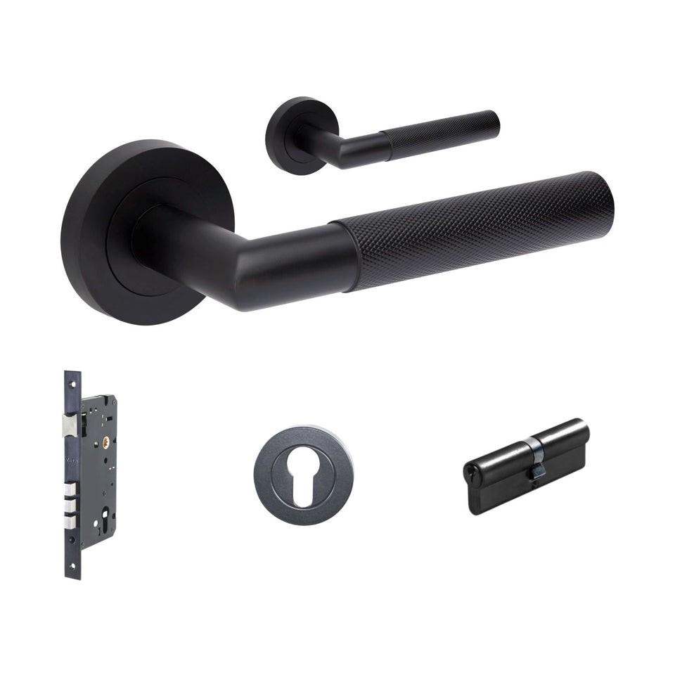 Zanda Vertex 70mm Entrance Single Cylinder Key/Key Lever Set Matte Black