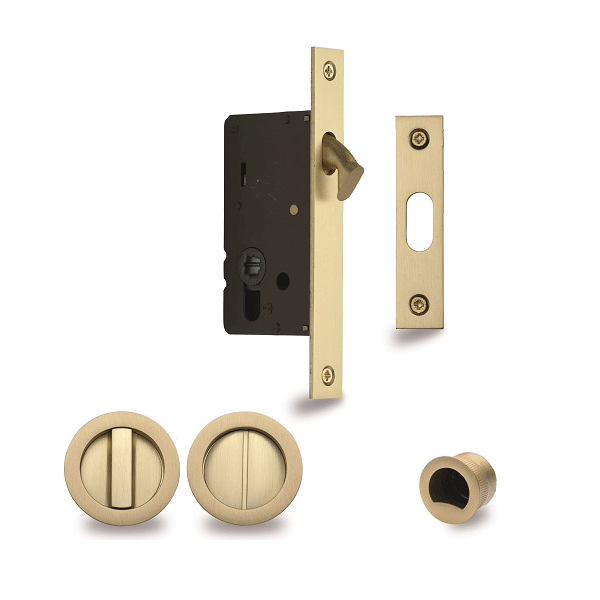 Zanda Visca Cavity Slider Door Handle Privacy Door Handle Set Satin Brass