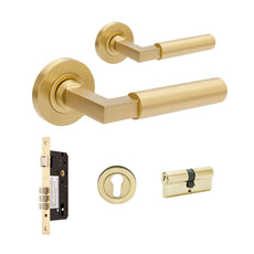 Set Zanda Zurich Fluted 60mm Key/Key Entrance Lever Set Satin Brass 9355.E1.SB - The Blue Space