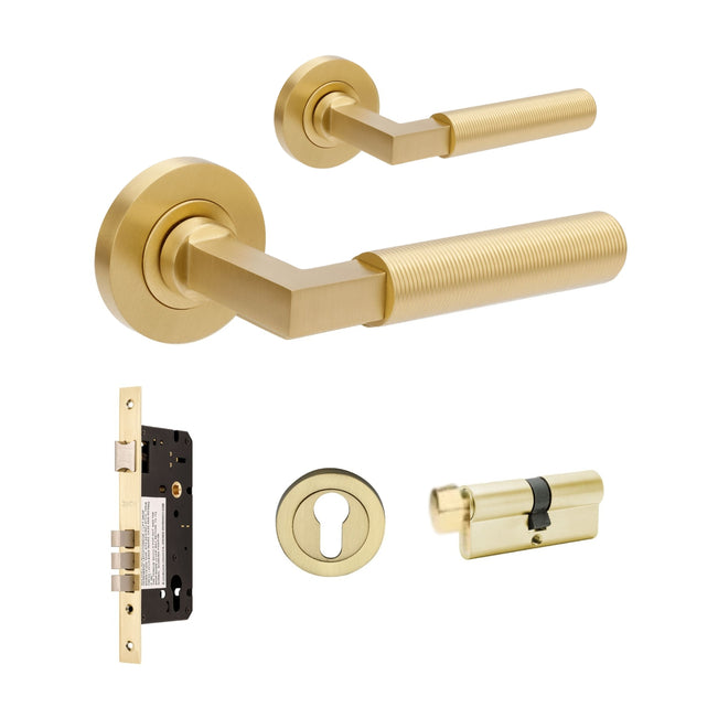 Zanda Zurich Fluted 60mm Key/Turn Entrance Lever Set Satin Brass 9335.E2.SB - The Blue Space