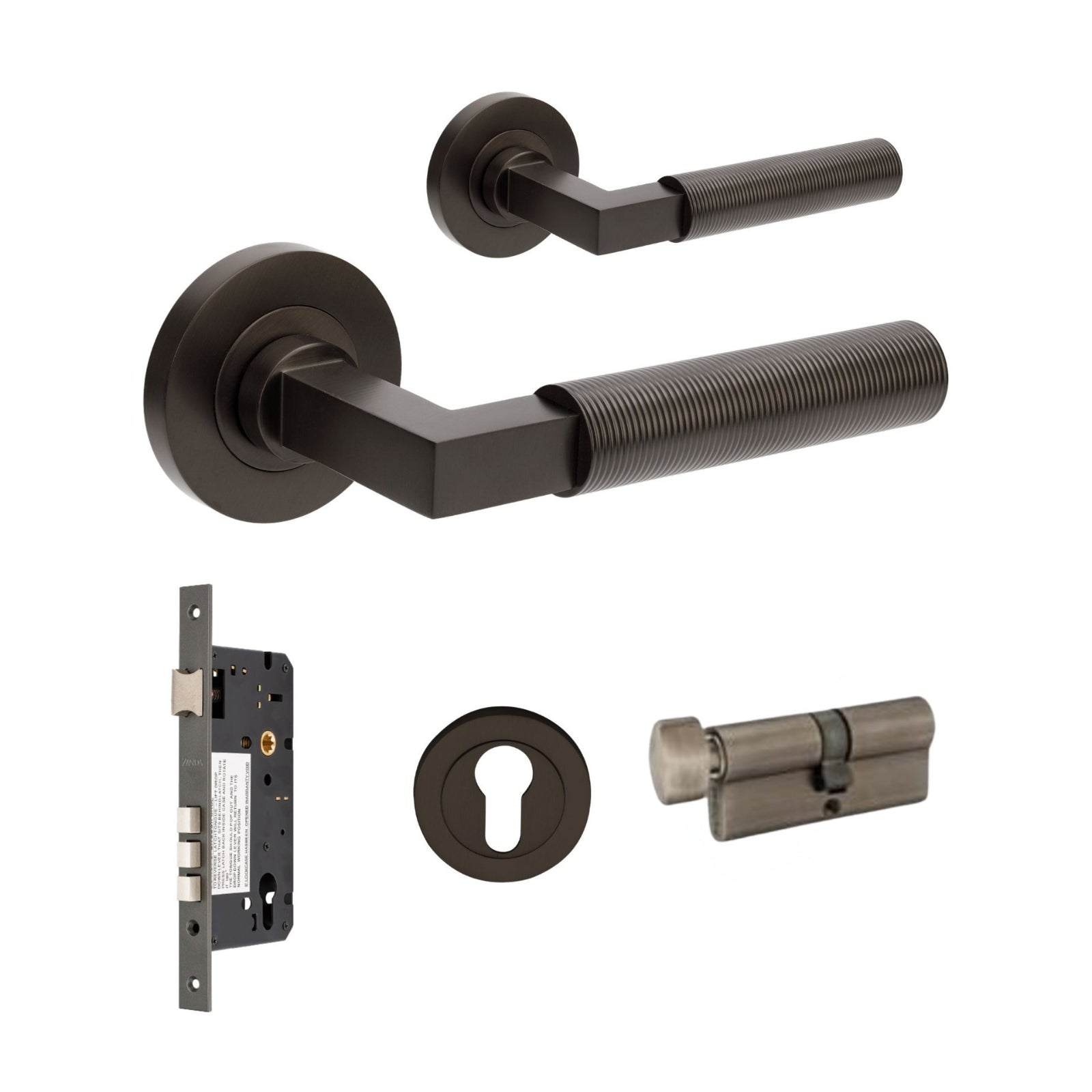 Zanda Zurich Fluted 70mm Key/Turn Entrance Lever Set Graphite Nickel 9355.E4.GN - The Blue Space