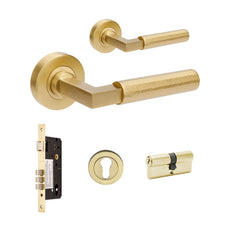 Set Zanda Zurich Hammered 60mm Key/Key Entrance Lever Set Satin Brass 9335.E1.SB - The Blue Space