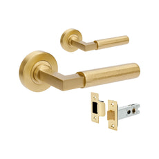 Set Zanda Zurich Hammered Passage Lever Set Satin Brass 9336.SB - The Blue Space