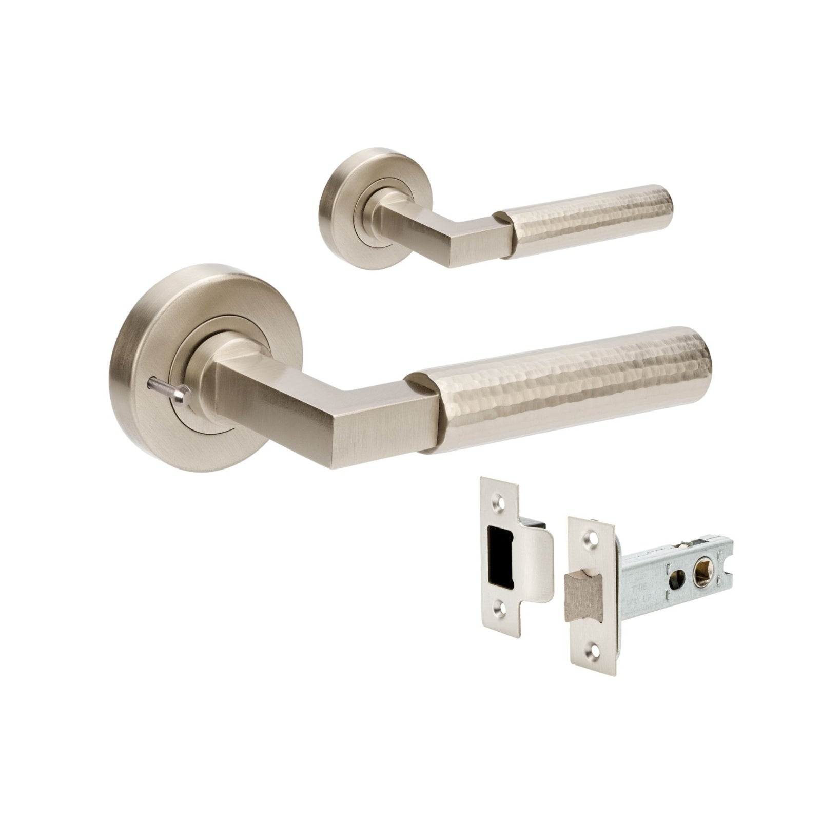 Set Zanda Zurich Hammered Privacy Lever Set Brushed Nickel 9337.BN - The Blue Space