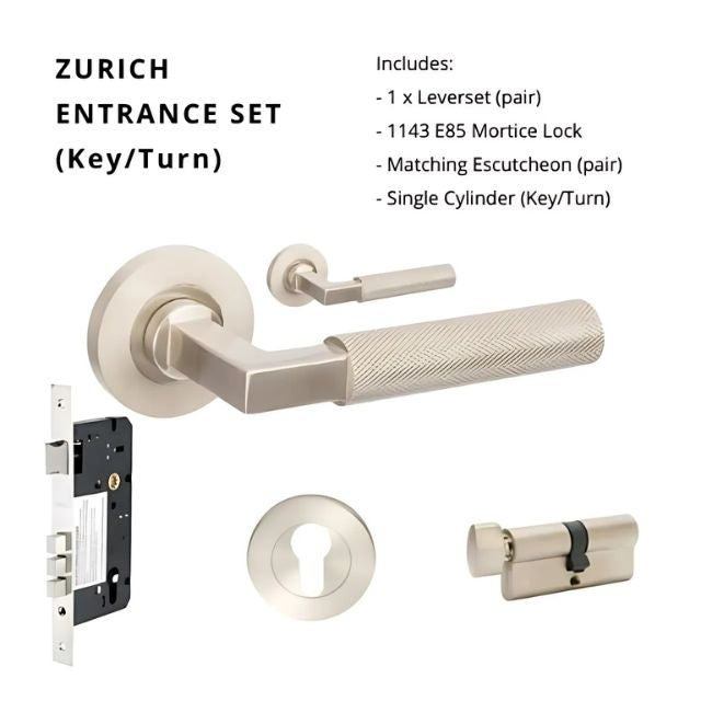 Zanda Zurich Entrance Set 60mm Key/Turn Brushed Nickel