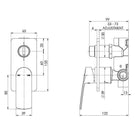 Technical Drawing - Phoenix Mekko Shower/Bath Diverter Mixer - Matte Black