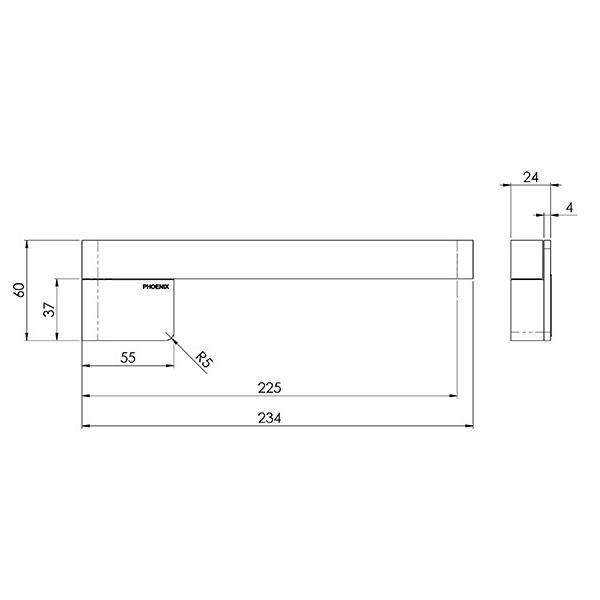Technical Drawing - Phoenix Designer Swivel Bath Spout 230mm Square