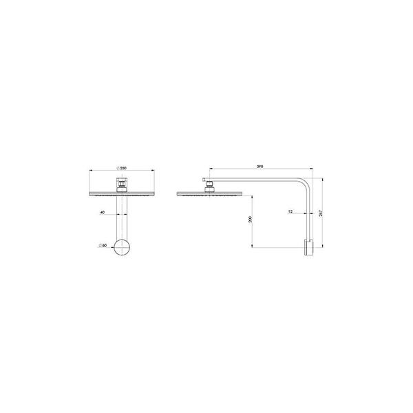 Technical Drawing - Phoenix NX Quil Shower Arm & Rose - Chrome/Black