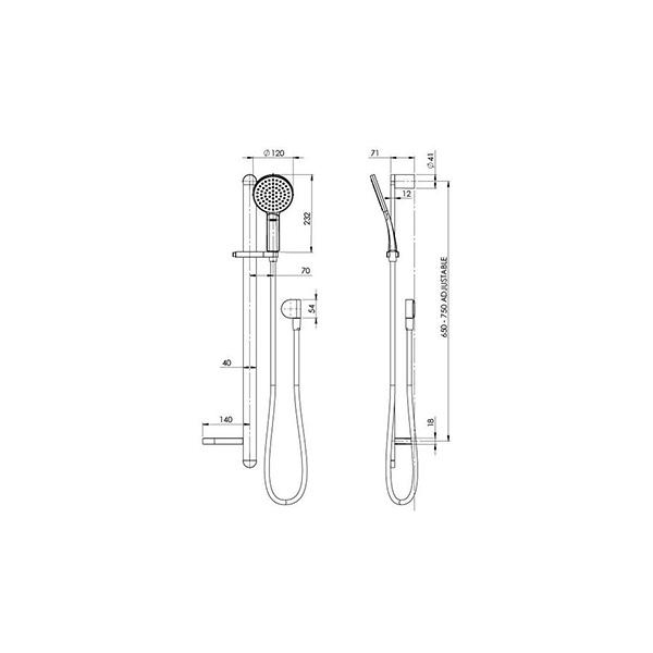 Technical Drawing - Phoenix NX Quil Rail Shower - Chrome/Black