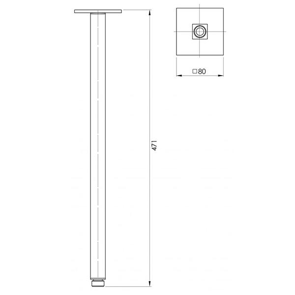 Technical Drawing - Phoenix Lexi Ceiling Arm Only 450mm - Matte Black - The Blue Space