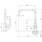 Phoenix Vivid Slimline Side Lever Sink Mixer 220mm Squareline-Chrome line drawings