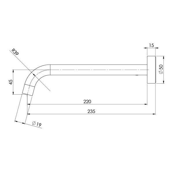 Technical Drawing - Phoenix Vivid Slimline Wall Bath Outlet 230mm Curved