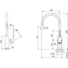 Technical Drawing - Phoenix Vivid Slimline Oval Sink Mixer 160mm Gooseneck-Matte Black
