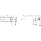 Technical Drawing - Phoenix Vivid Slimline Oval Wall Basin Mixer Set 175mm - Brushed Nickel