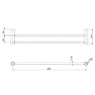 Phoenix Vivid Slimline Double Towel Rail 600mm Brushed Nickel Technical Drawing - The Blue Space