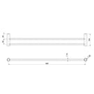 Phoenix Vivid Slimline Double Towel Rail 800mm Brushed Nickel Technical Drawing - The Blue Space